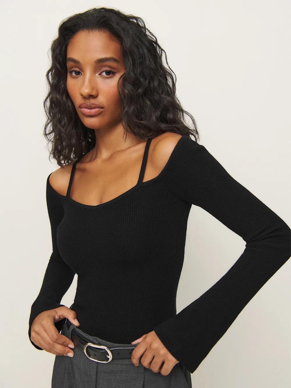 Reformation Romey Regenerative Merino Ribbed Sweater Black - Size XS
